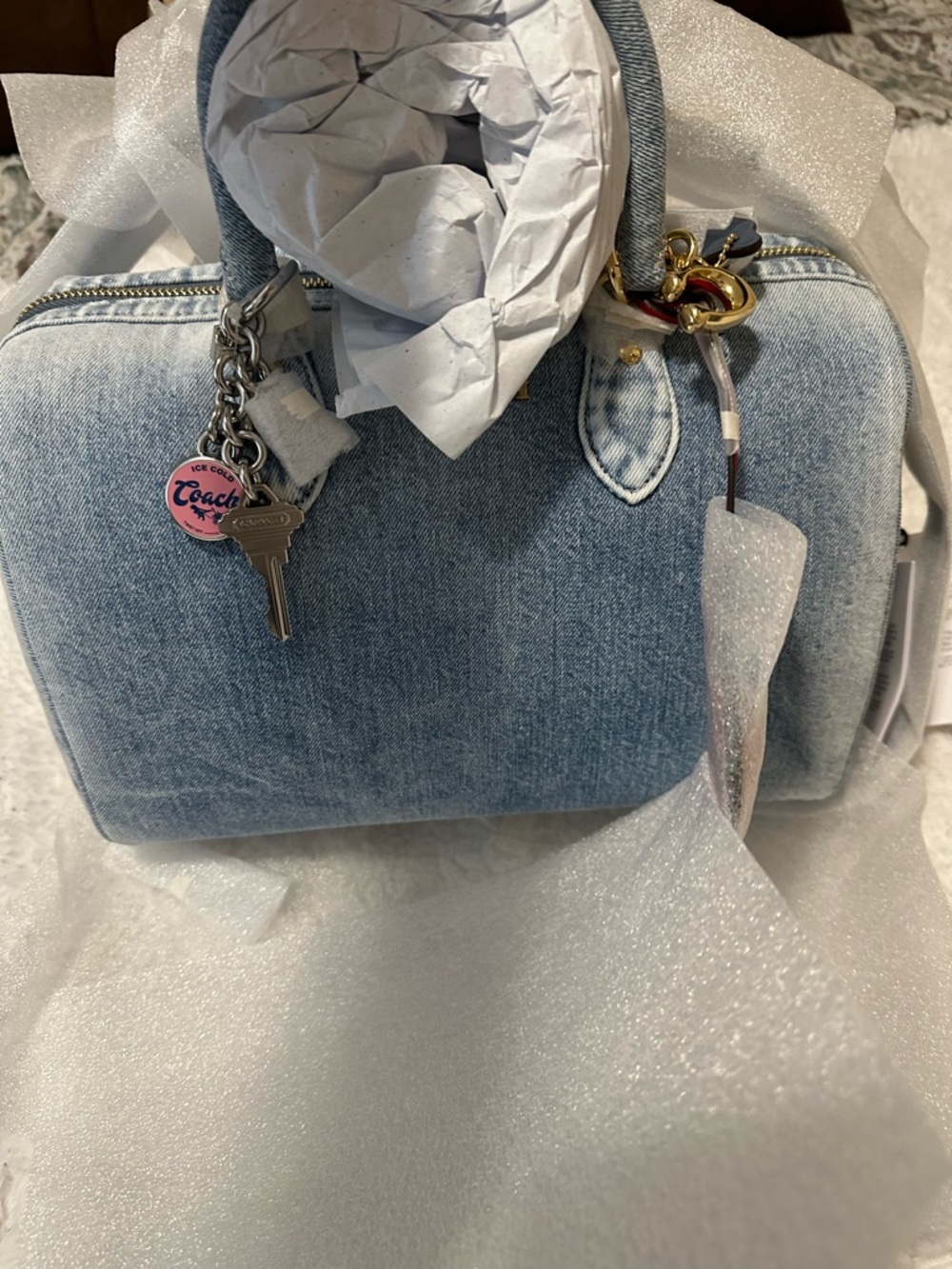 Coach Light Blue Denim Mini Satchel with Heart Charm - Picture 4 of 7